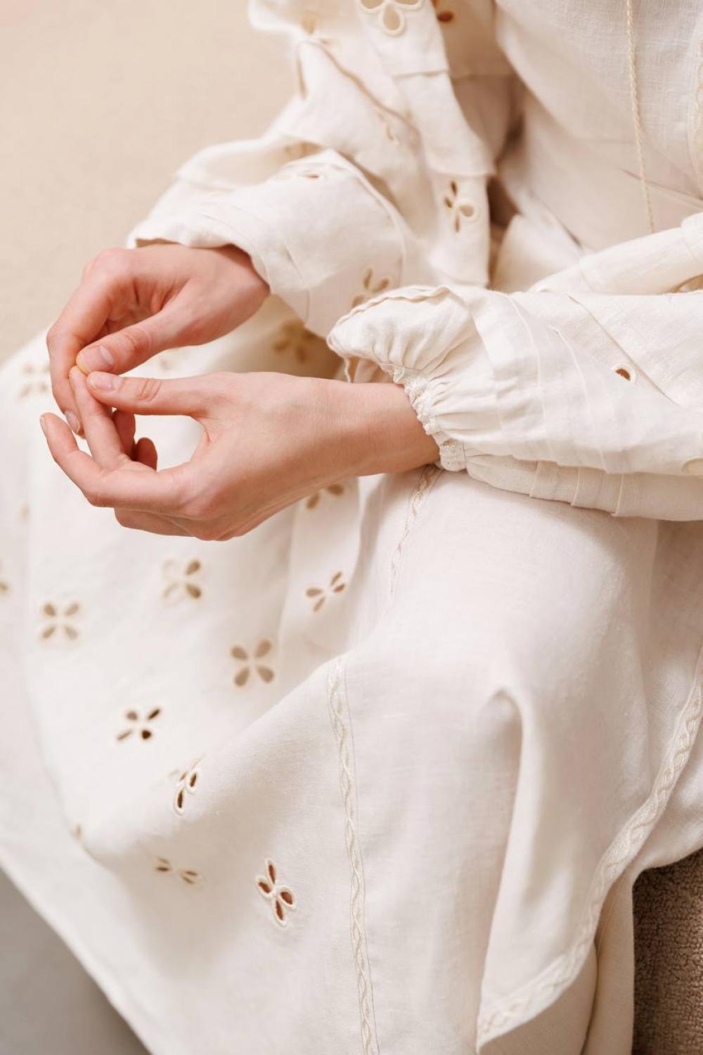 Adele embroidered dress in a soft cream color