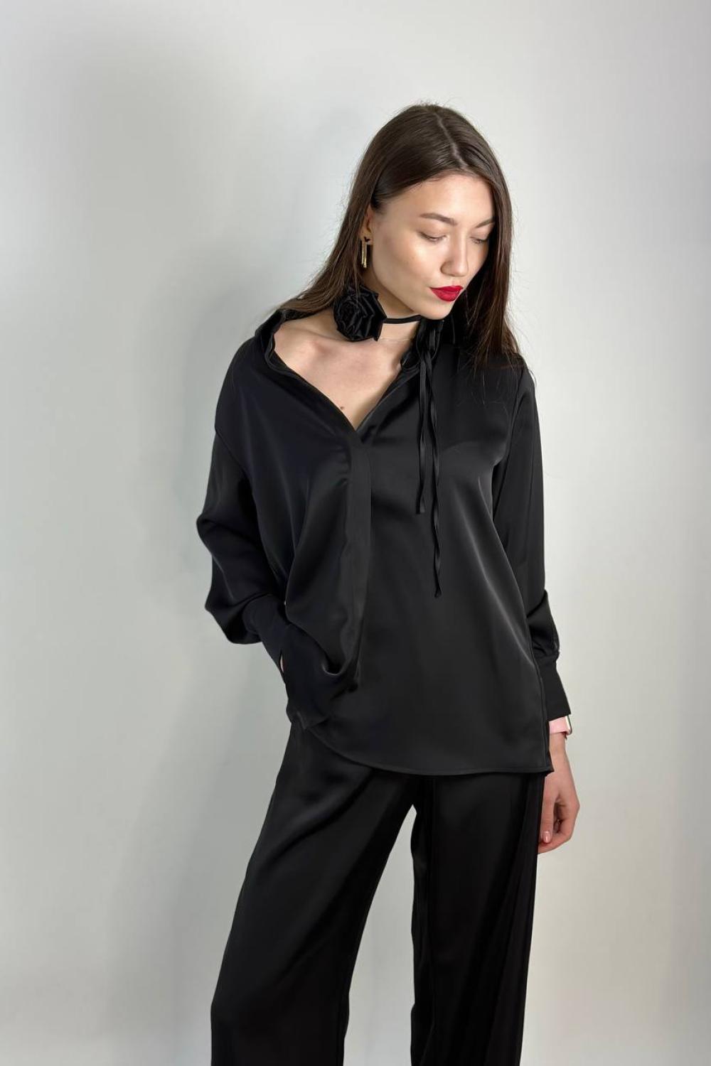 Women's black silk suit, trousers with blous STIMMA