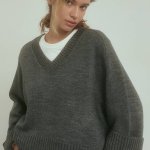 Loose dark gray wool jumper