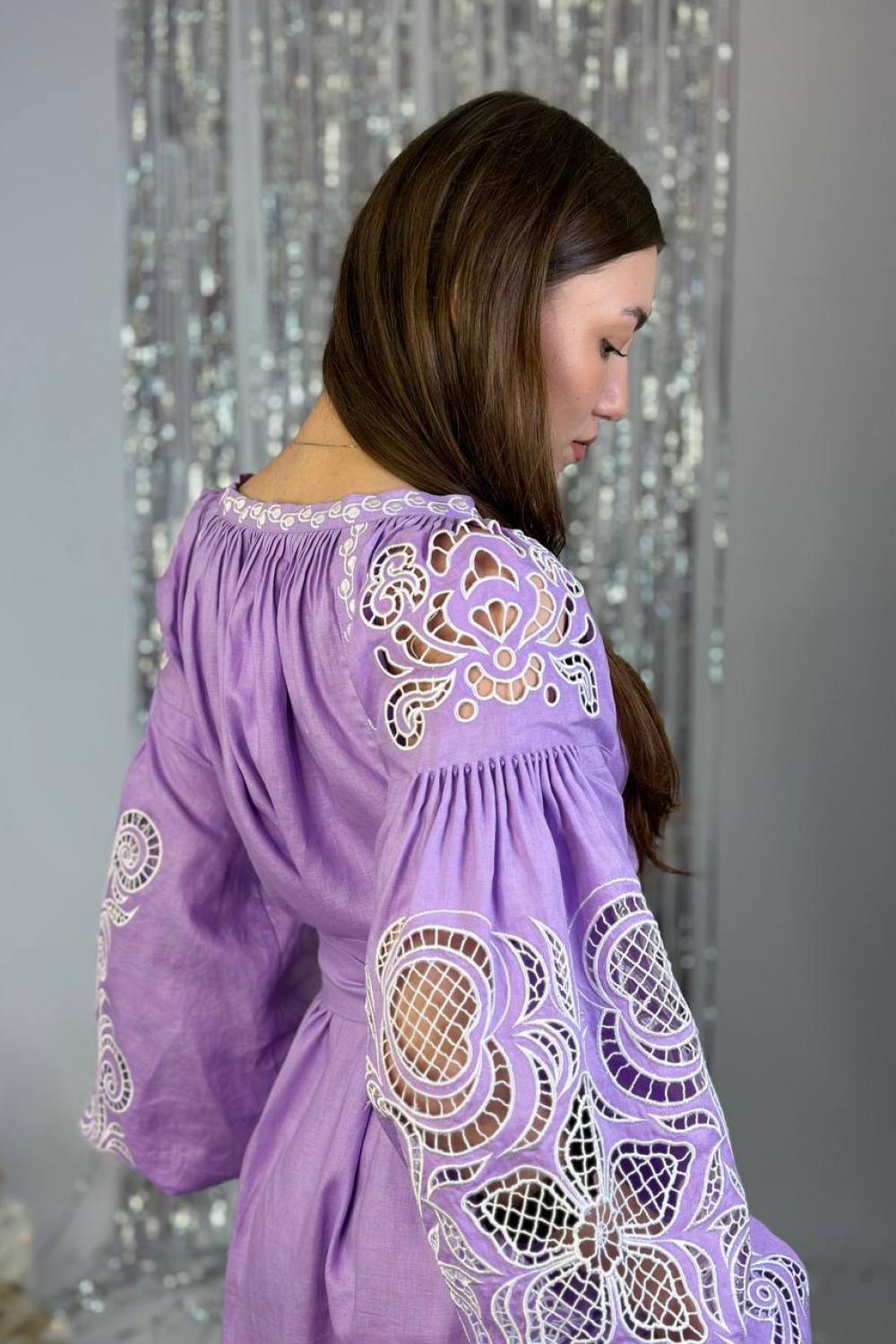Embroidered GEM women's lavender Richelieu linen dress