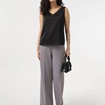 Black satin sleeveless blouse