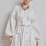 Women's white linen embroidered dress Natalka EMBROIDERED GEM