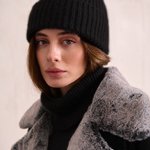 Black wool and angora hat