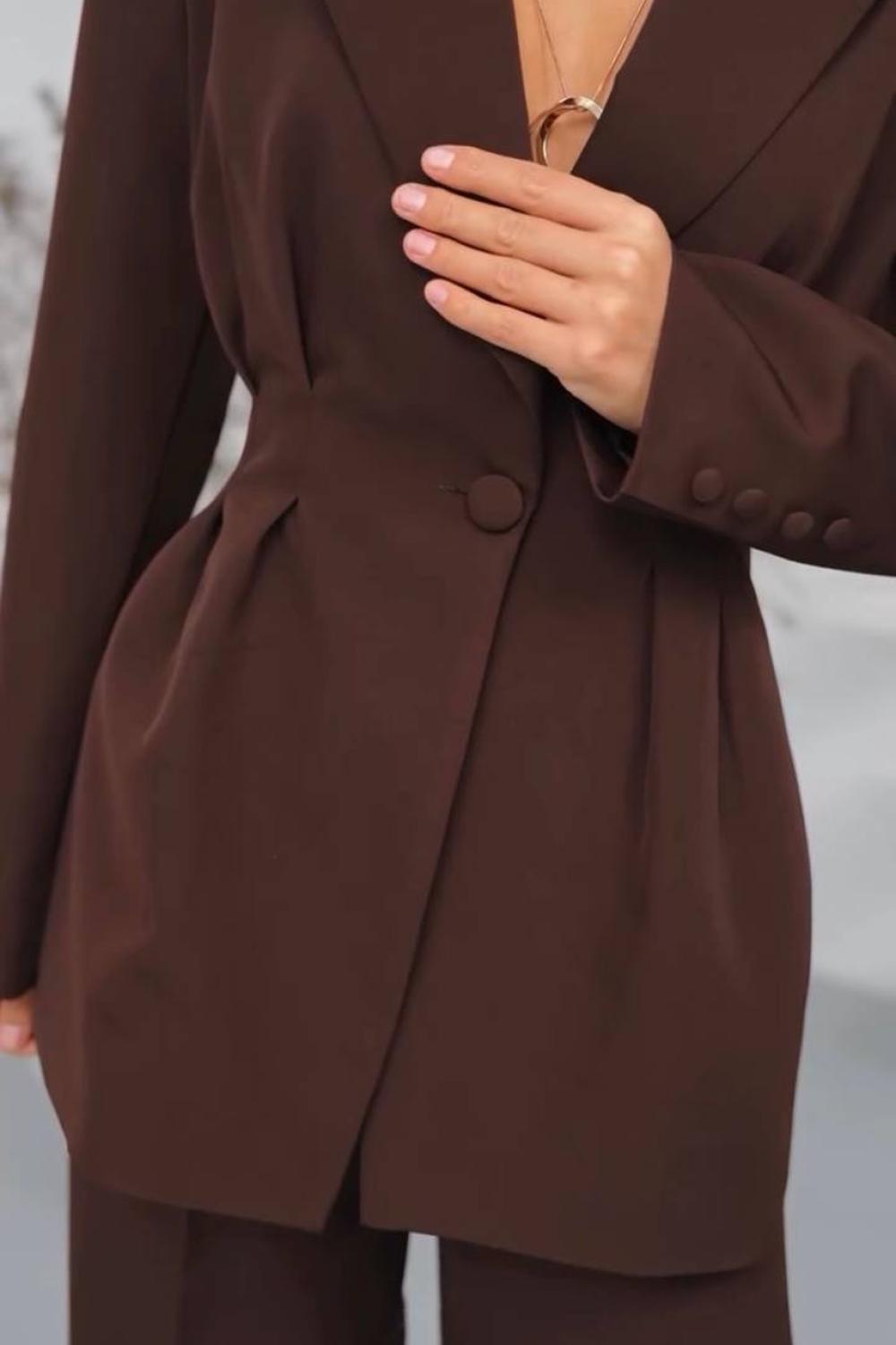 Choco suit with fitted jacket and palazzo pants 555_ecru