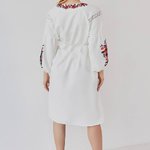 Embroidered dress women's white with red flowers