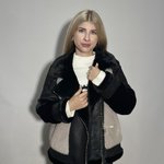 Black and beige eco-fur jacket