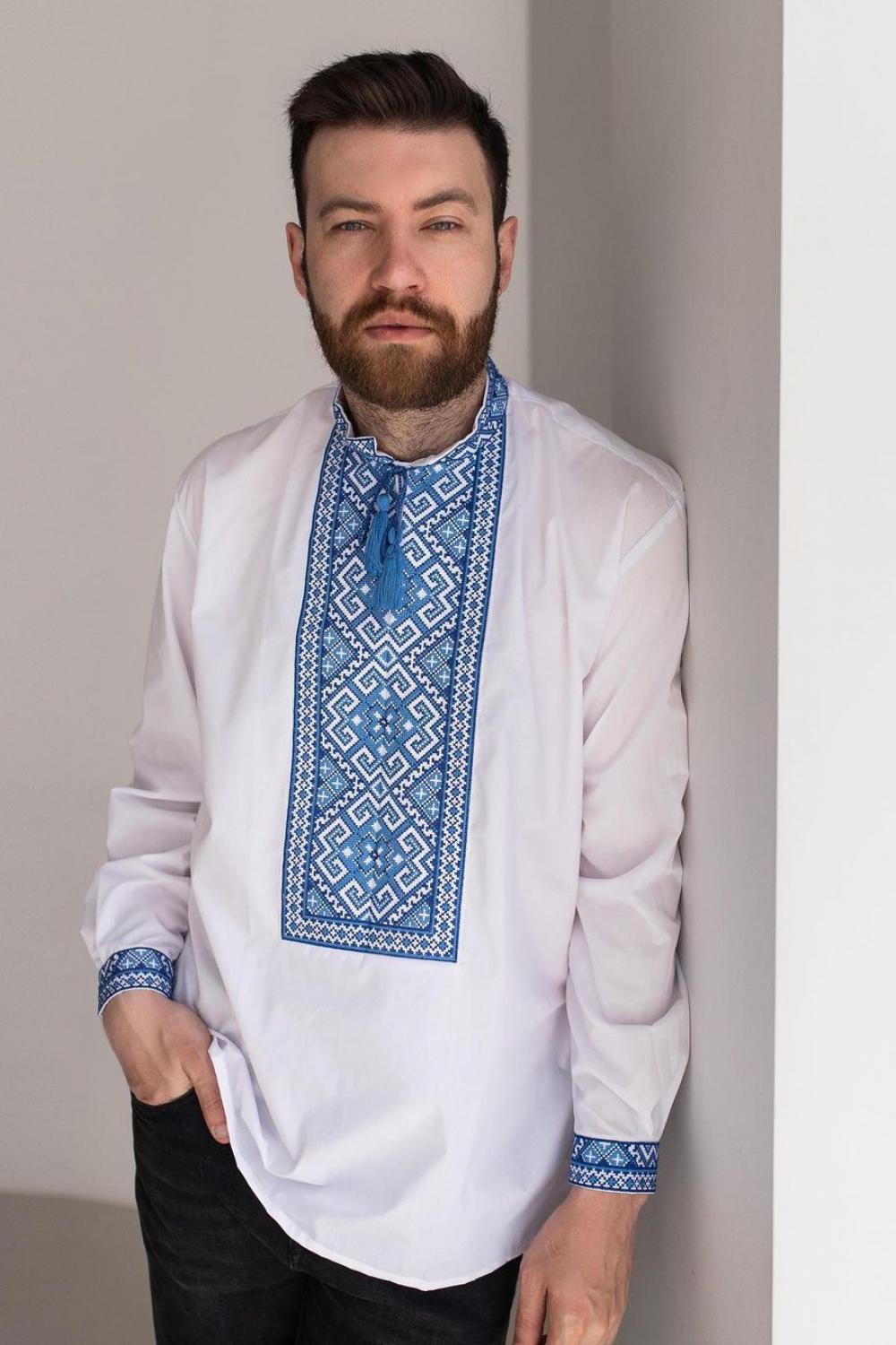 Vyshyvanka men's white ornament Merezhka