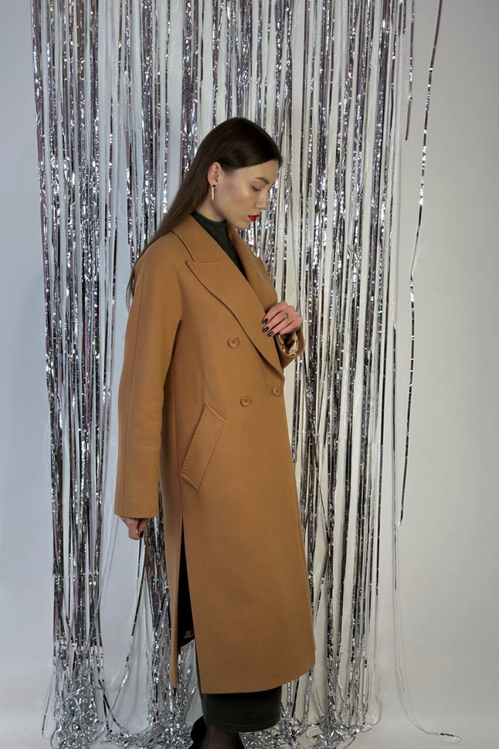 Women's demi-season cashmere coat in camel color 246C FINE LINE