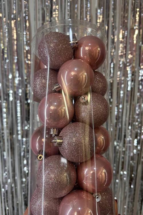 Set of Christmas balls 6cm, 24pcs; color - pink, 12 pcs - mother of pearl, 12 pcs - glitter