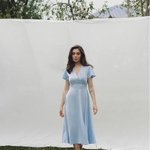 Blue satin midi dress