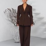 Choco suit with fitted jacket and palazzo pants 555_ecru