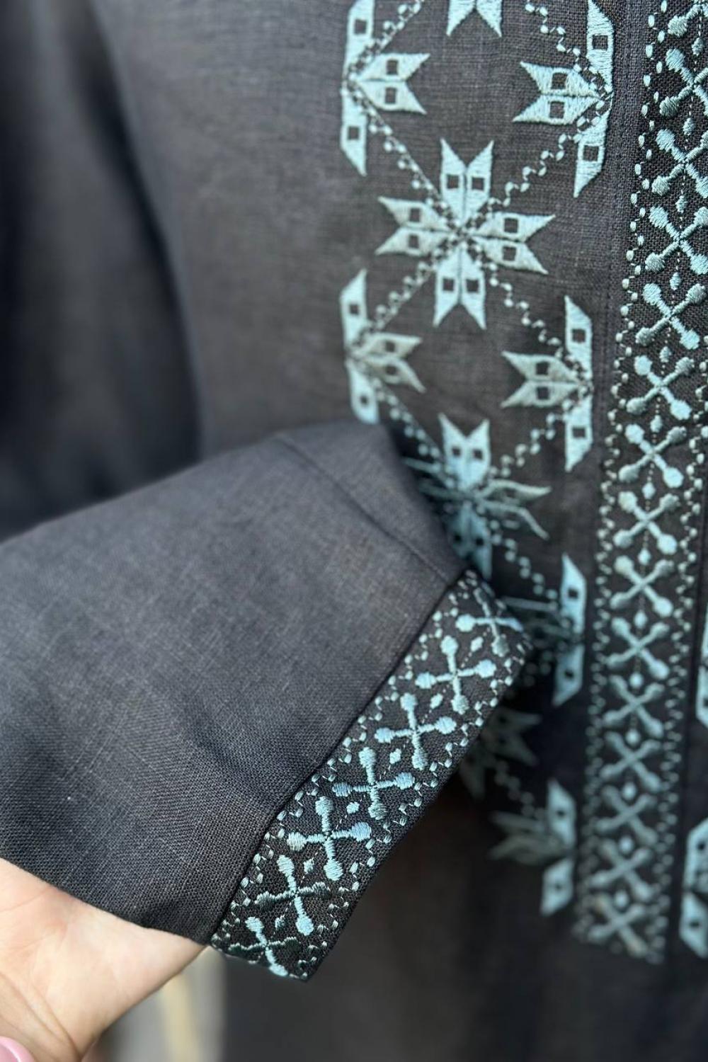 Embroidered shirt for men Ethnic black with khaki EMBROIDERED GEM