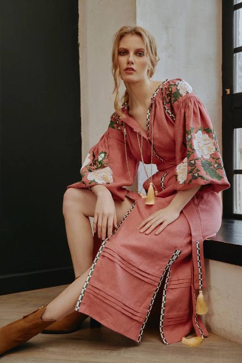 Women's  linen embroidered dress  EMBROIDERED GEM
