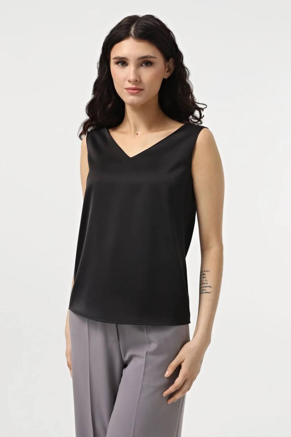 Black satin sleeveless blouse