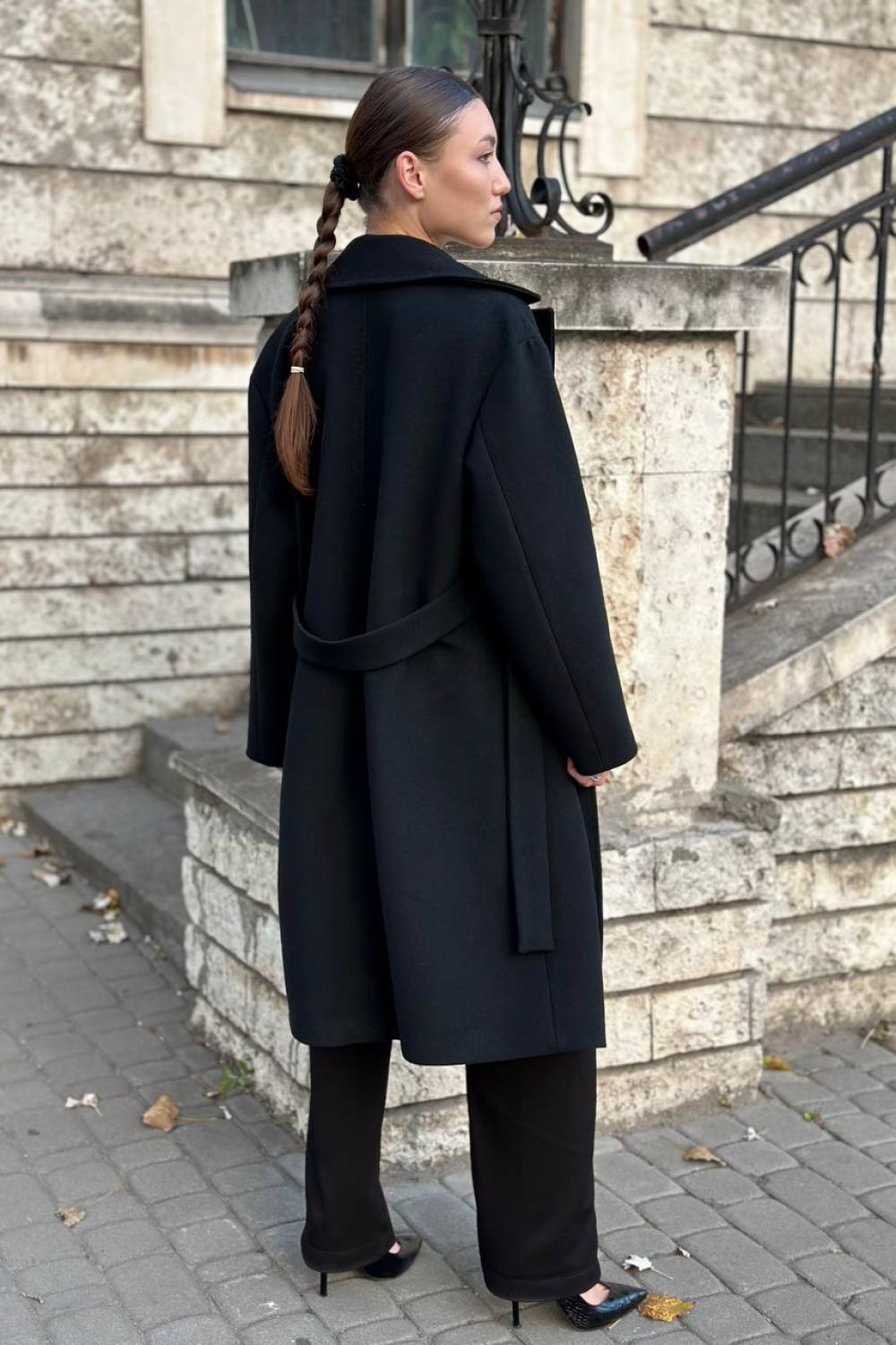 Coat-robe women's demi-season cashmere black 260C FINE LINE