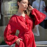 Embroidered women's linen Richelieu red EMBROIDEREDGEM dress