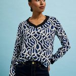Navy viscose blouse with print MOODO