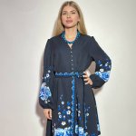 Dress blue embroidered printed dress