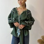 EMBROIDERED GEM women's embroidered linen emerald