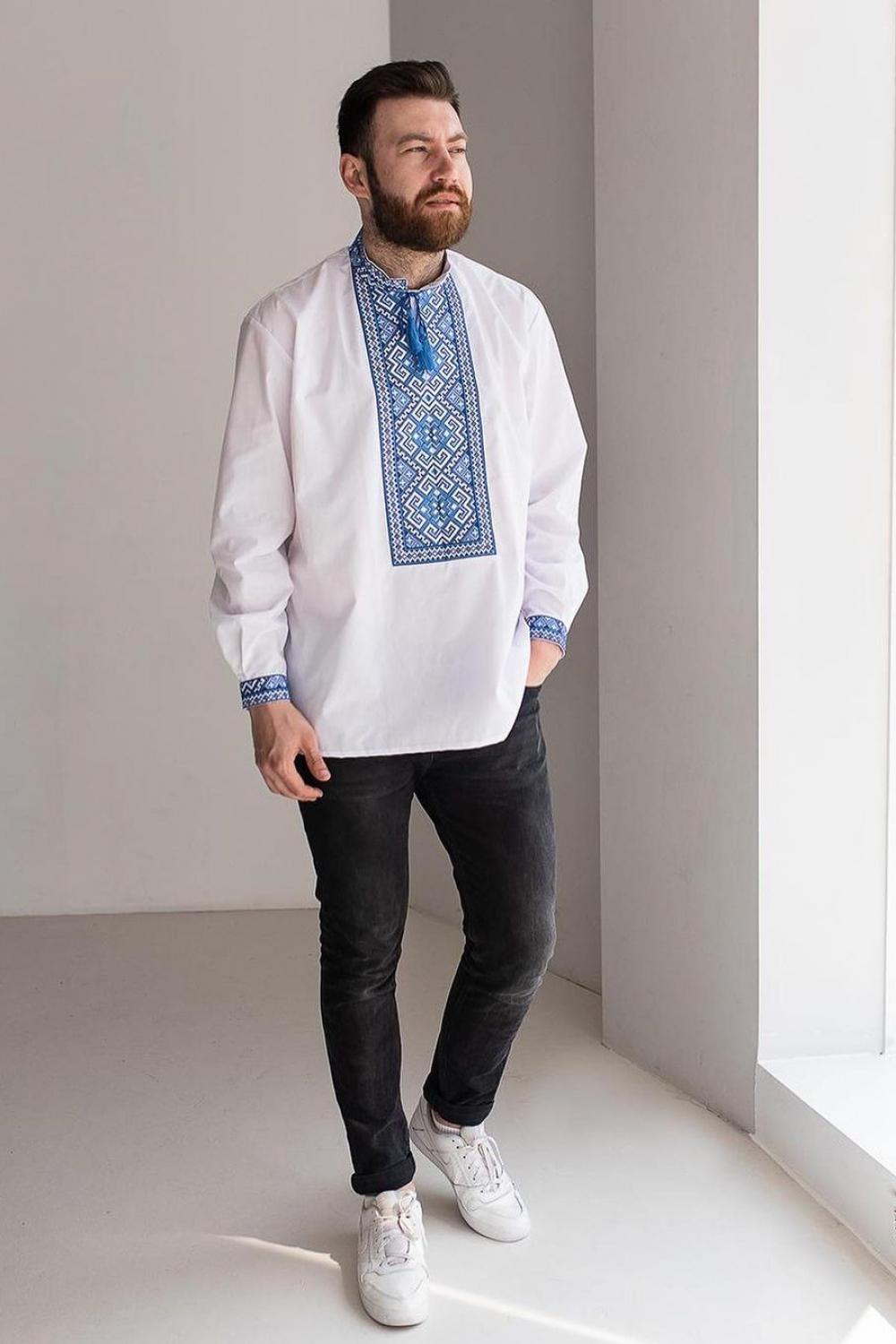 Vyshyvanka men's white ornament Merezhka