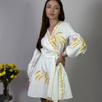 Сукня-вишиванка жіноча біла з золотими вишитими колосками