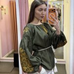 Women's khaki embroidered shirt with gold embroidery “NADIA”