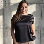 Блуза чорна шовкова з коротким рукавом великі розміри 0006-72_black