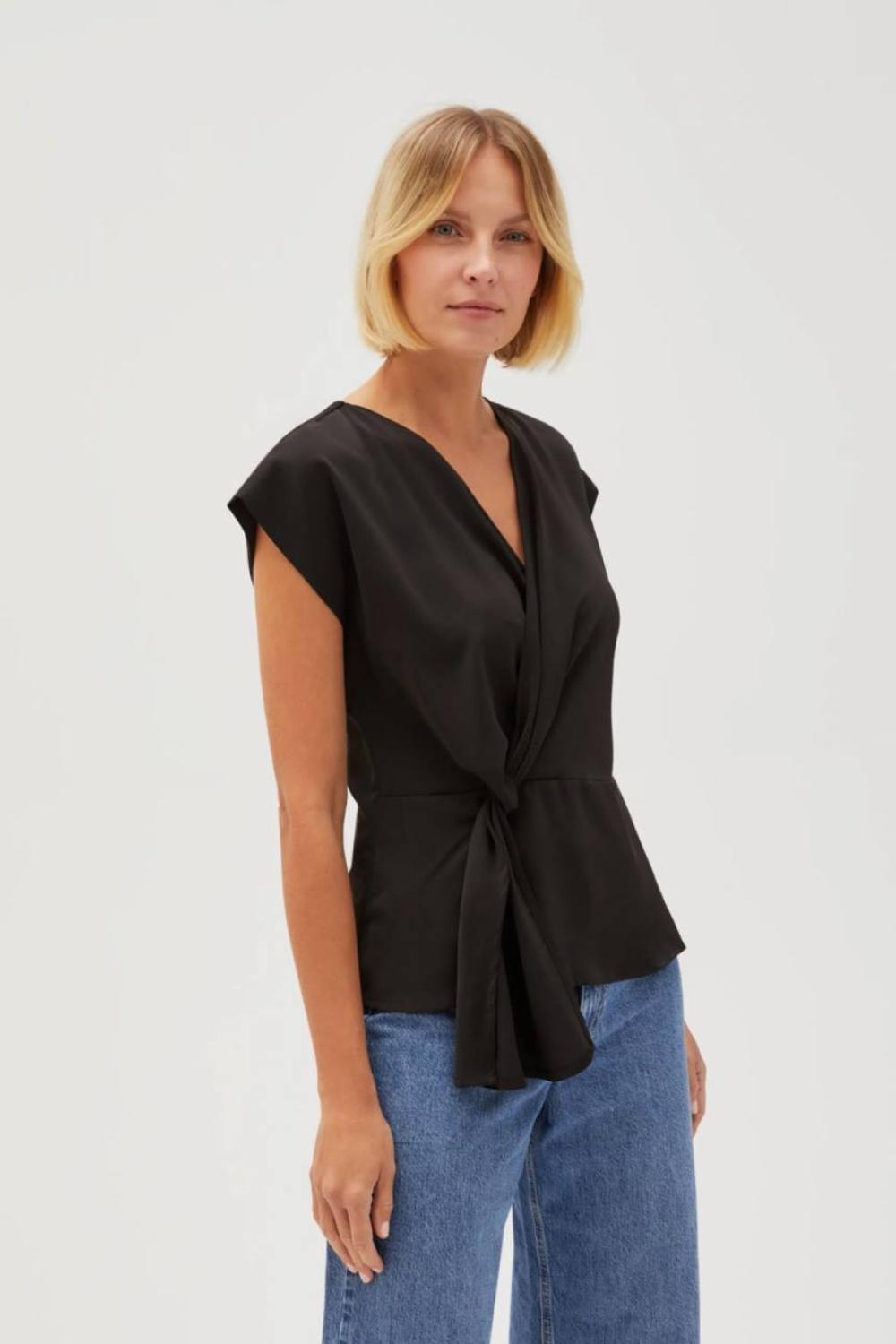 Black blouse with short sleeves