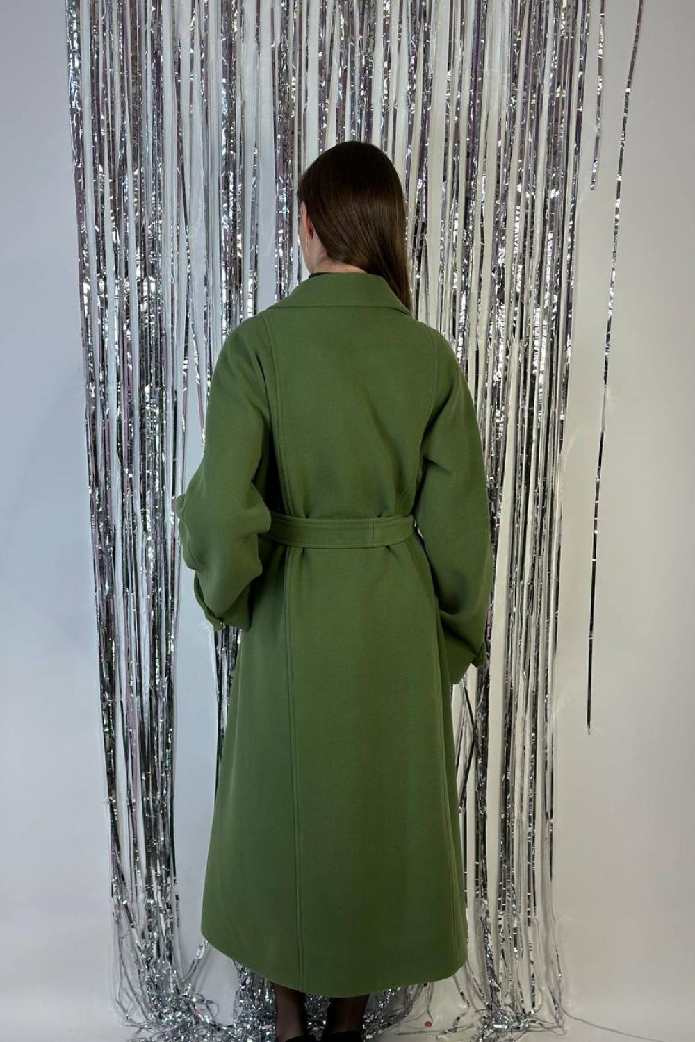 Women's demi-season green coat with a fold-down collar 274C FINE LINE