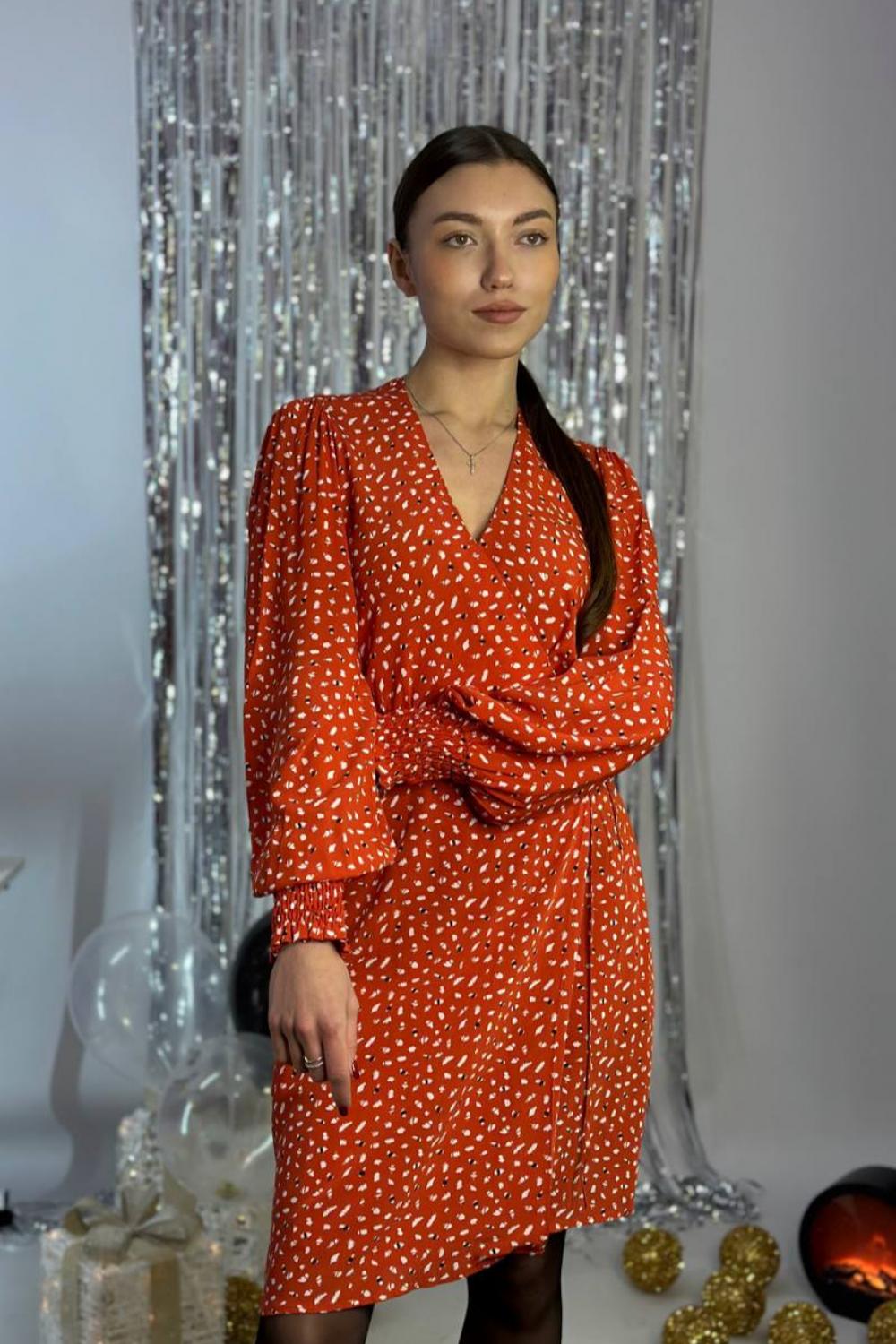Сукня помаранчева на запах з принтом 20AH517. Франція. Yuka Paris