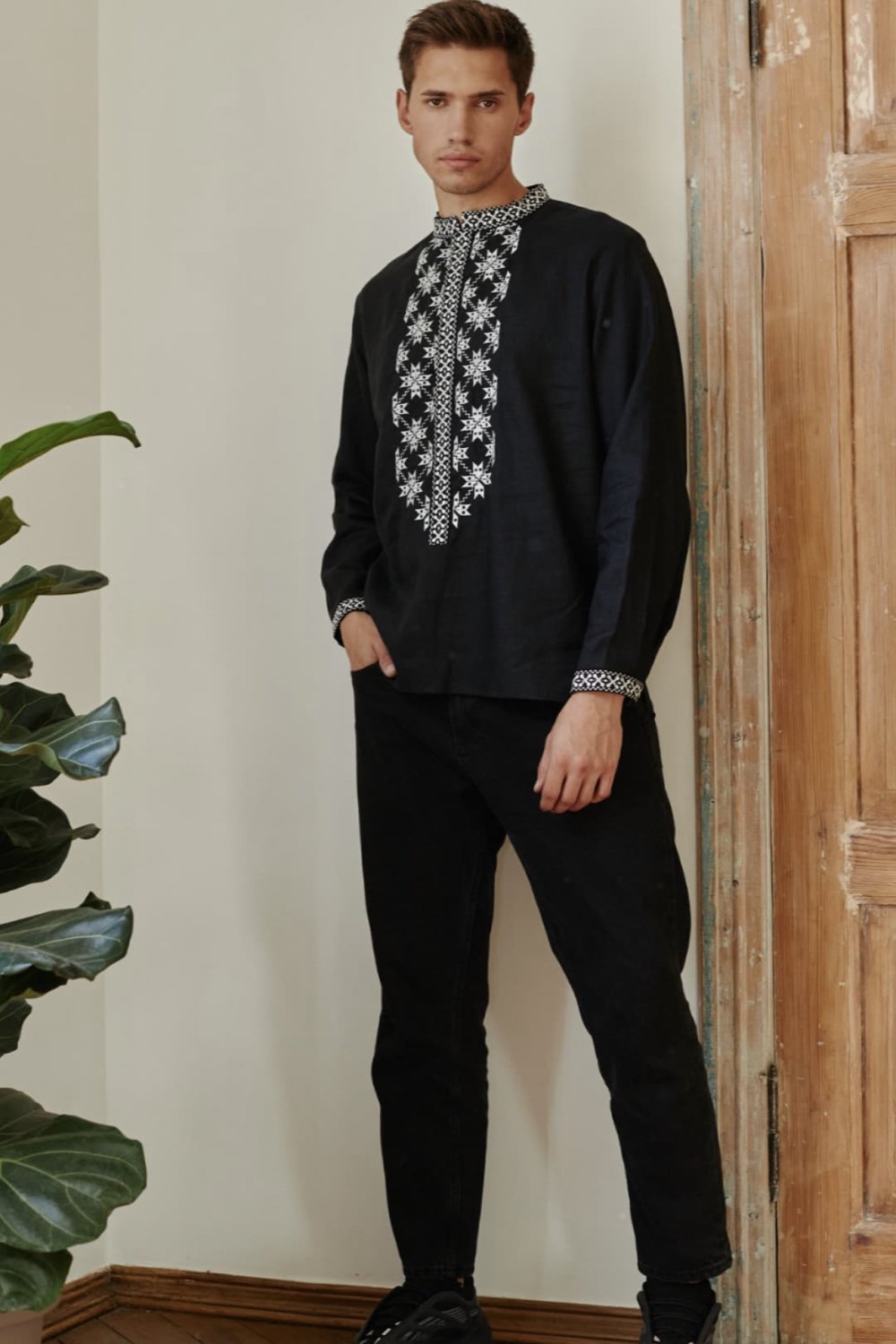 Embroidered shirt for men Ethnic black EMBROIDERED GEM