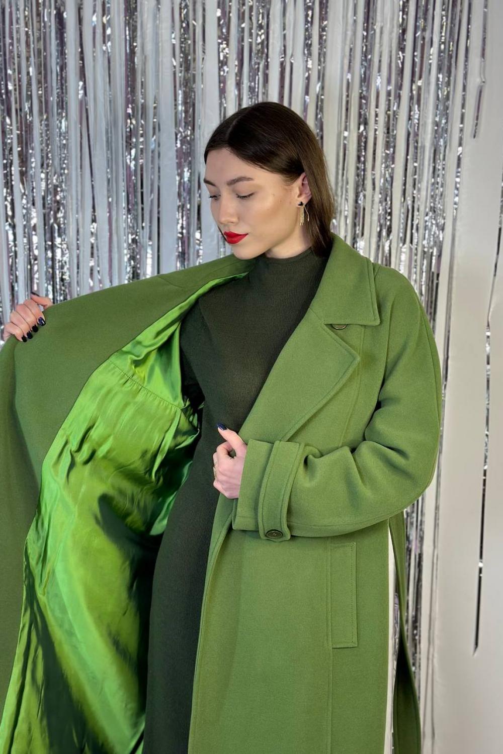 Women's demi-season green coat with a fold-down collar 274C FINE LINE