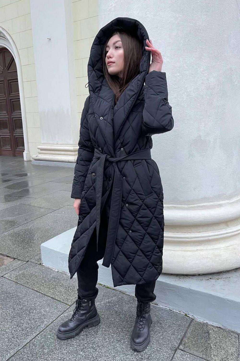 Women's long winter black coat 11-564 GRACIA