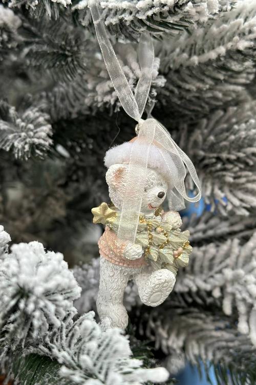 New Year's hanging toy / Teddy bear with a Christmas tree. 9 cm