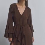 A long loose-fitting dress with ruffles