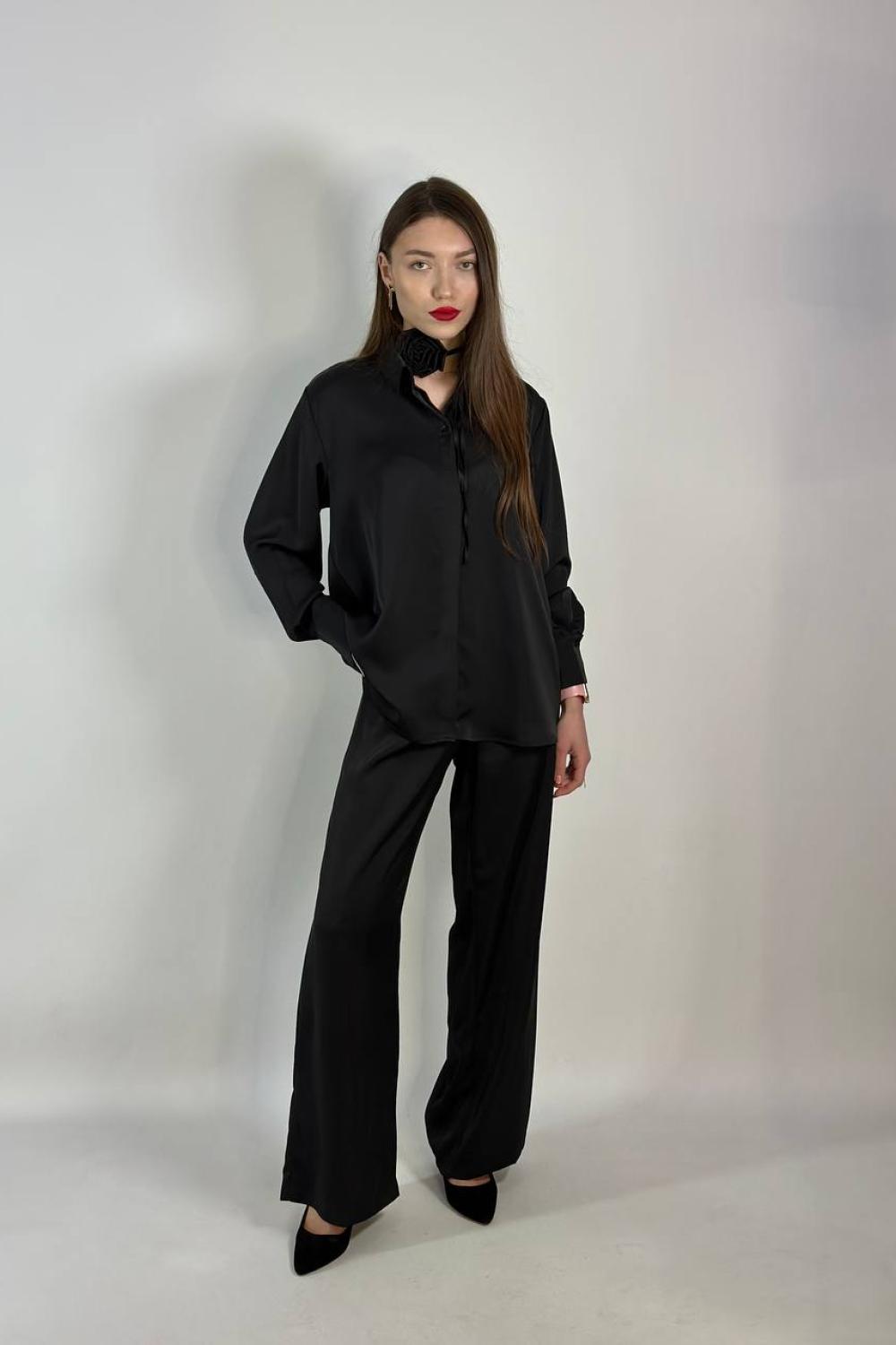 Women's black silk suit, trousers with blous STIMMA