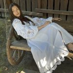 Embroidered GEM women's white Richelieu linen dress