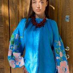 Embroidered GEM women's blue linen shirt