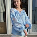 Вишиванка жіноча Рішельє блакитна: традиція в сучасному вигляді Embroidered Jem