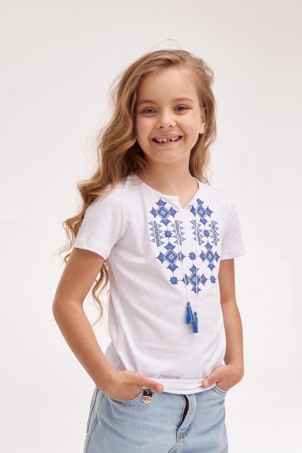 Embroidered t-shirt for girls Starlight with blue ornament MEREZHKA