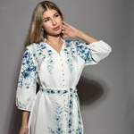 Embroidered dress women's white with red flowers