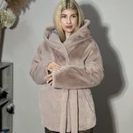 Powder pink faux fur coat