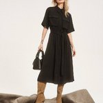 Black midi dress with patch pockets  MOODO