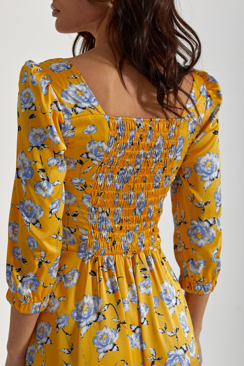 Yellow dress with floral print Artmon 1397.1