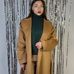 Women's demi-season coat-robe made of pile wool in camel color 249V FINE LINE