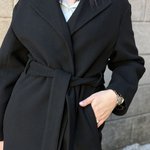 Coat-robe women's demi-season cashmere black 260C FINE LINE