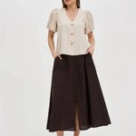 Beige blouse with linen addition