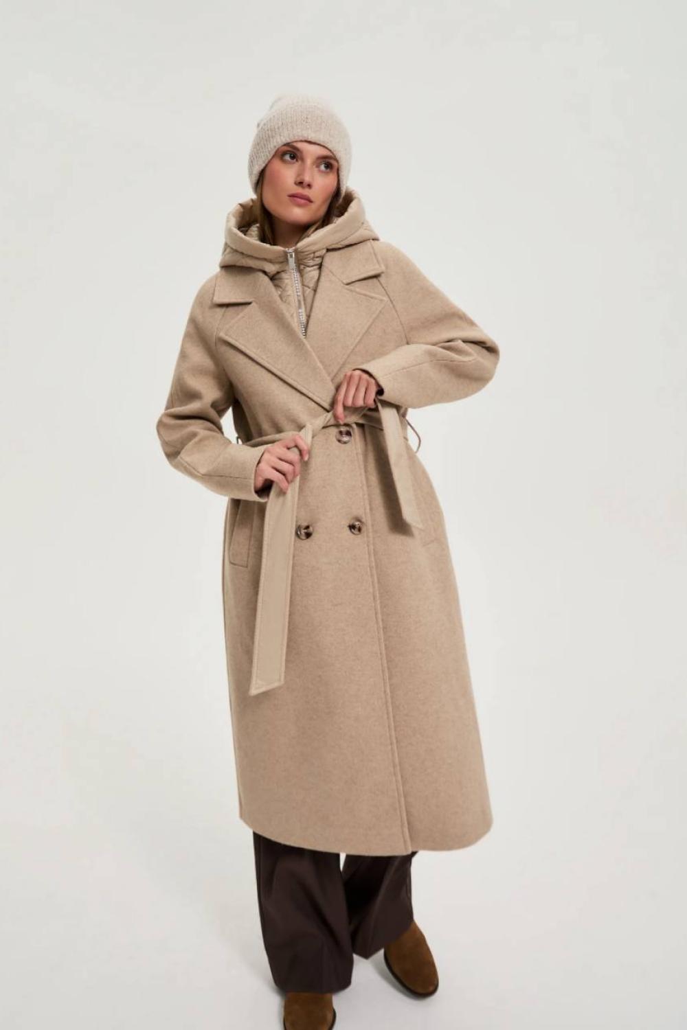 Beige women's coat with hood