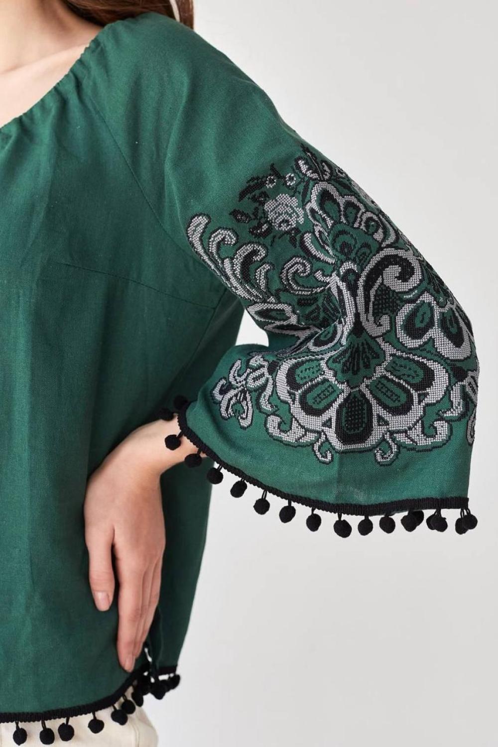 Women's green embroidered jacket Ethnostyle