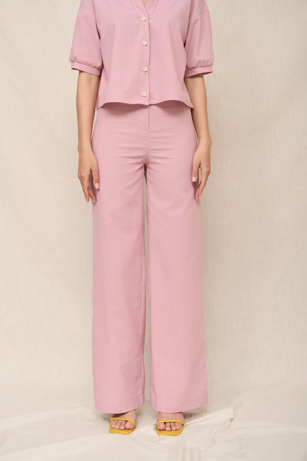 Pink linen palazzo pants 470 Roy